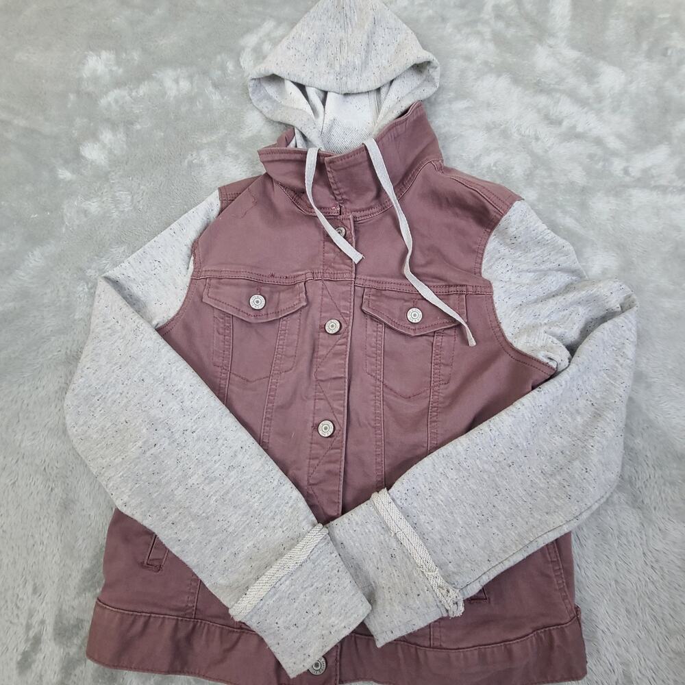 Vintage 2000’s Mudd Button up hooded jacket sweatshirt. Brown + gray size med